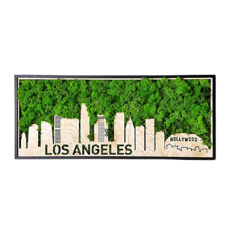 Modern LA Skyline Wall Art | Preserved Moss Hanging Frame Decor 36 in. x 17.6 in.