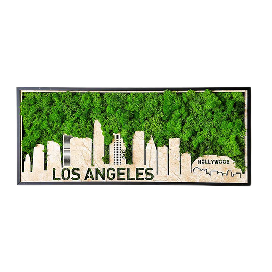 Modern LA Skyline Wall Art | Preserved Moss Hanging Frame Decor 36 in. x 17.6 in.