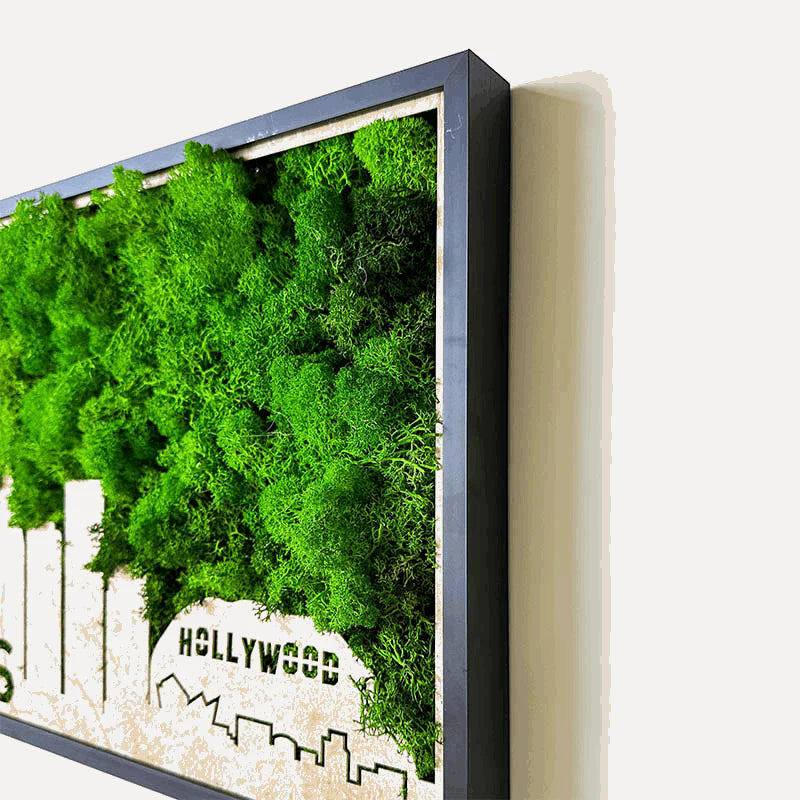 Modern LA Skyline Wall Art | Preserved Moss Hanging Frame Decor 36 in. x 17.6 in.