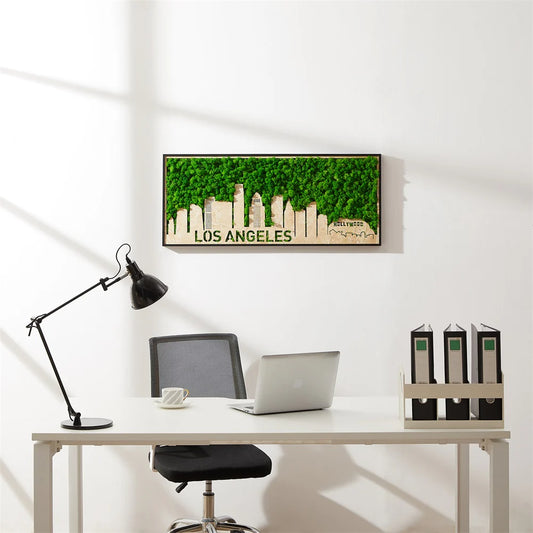 Modern LA Skyline Wall Art | Preserved Moss Hanging Frame Decor 36 in. x 17.6 in.